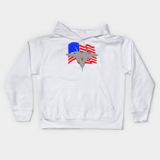 F-22 Raptor Fighter Jet with flag Kids Hoodie